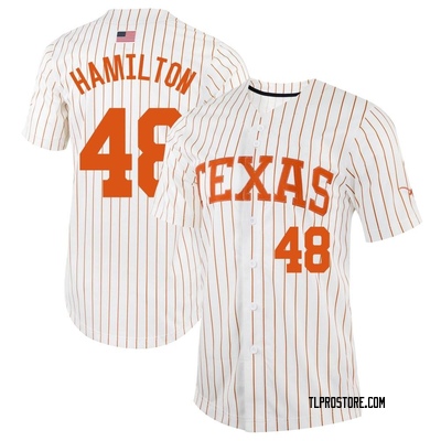 Men's Hudson Hamilton Texas Longhorns Replica Pinstripe Full-Button Baseball Jersey - White