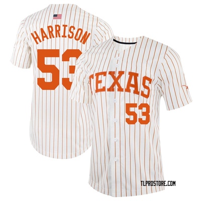 Men's Luke Harrison Texas Longhorns Replica Pinstripe Full-Button Baseball Jersey - White